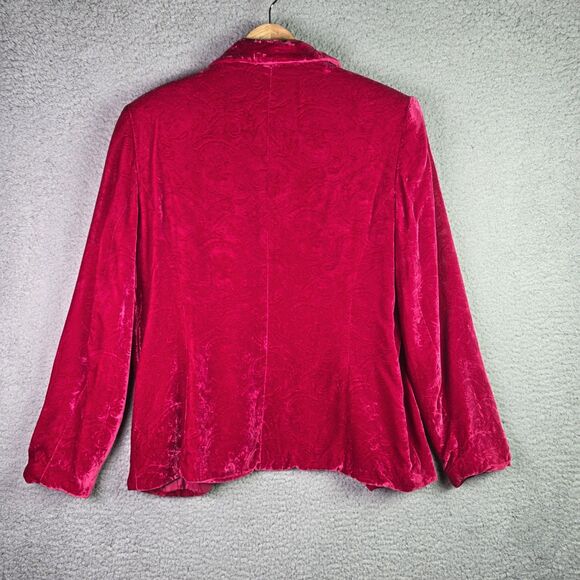VTG Casual Corner Velvet Blazer Jacket Red Structured Button Up Holiday Party - Picture 14 of 16